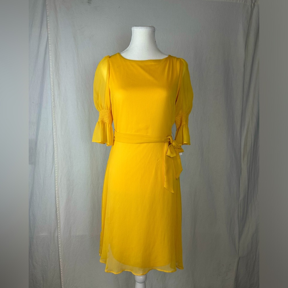 DKNY dress Yellow layers of sheer & chiffon fabrics